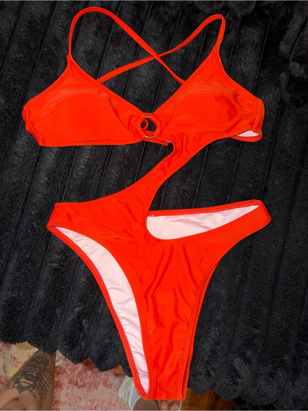 Cut-Out One-Piece Swimsuit in Bright Red-Orange